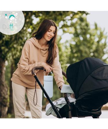 Duffi Baby Bottle Holder - Insulated Synthetic Leather Thermal Bag for Warm & Cold Bottles - Easy Clean Zip & Handle - Blue Circles Design - Buy Online on GoSupps.com