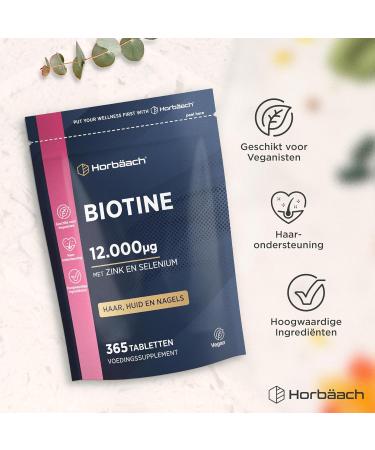 Horbaach Biotin Zinc Selenium 12000 mcg Biotin Zinc Selen for Hair Growth 4 Month Supply 365 Vegan Tablets Hair Skin & Nail Supplement with Vitamin B7 Horbach - Buy Online on GoSupps.com