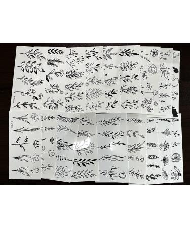 Kotbs Realistic Tiny Branch Black Flower Temporary Tattoos - Pack of 18 Sheets | Small Bouquet Wild Plant Floral Fake Tattoos for Women, Girls, and Kids - Buy Online on GoSupps.com