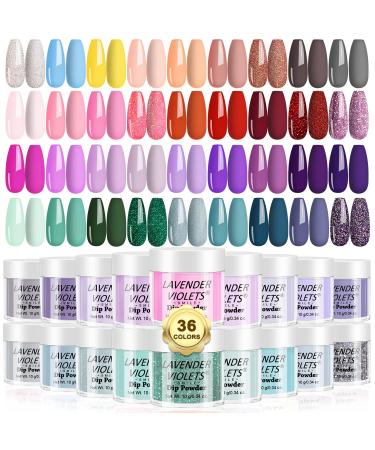 Lavender Violets 36 Colors Dip Powder Nail Kit Starter Quick Drying Dipping Powder Color Set for Home Salon Nail Art Designs M951 Summertime