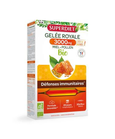 SUPERDIET - SUPERDIET- ROYALE JELLY 3000MG - Patented formula - Immune defenses - Ultra dosed -20 ampoules of 15 ml