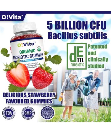 O!VITA Organic Probiotic Gummies - 5 Billion CFU Max Strength Strawberry Flavored Gut Health and Immune Support for Men Women and Kids (60 Non-GMO Gummies) - Buy Online on GoSupps.com