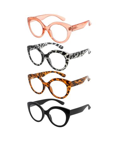 Eyekepper 4-Pack Round Reading Glasses for Women Large Frame Readers +1.75 4pcs-mix 1.75 x