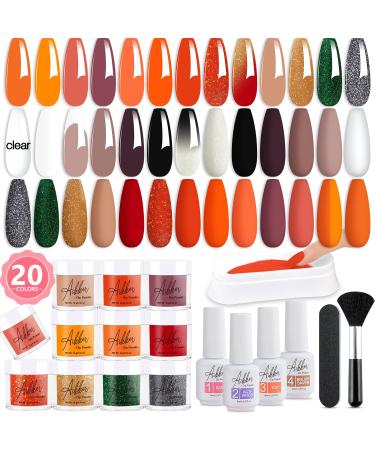 Aikker 27 Pcs Dip Powder Nail Kit Starter 20 Colours Nude White French Nail Art Clear Dipping Powder System Spring Colours Essential Liquid Set with Base & Top Coat Activator Manicure AK50 Hot Desert