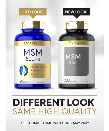MSM Supplement 500mg - 200 Capsules | Non-GMO & Gluten Free | Methylsulfonylmethane by Carlyle - Buy Online on GoSupps.com