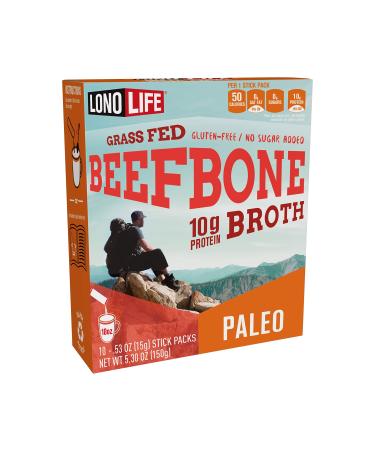 LonoLife - Beef Bone Broth Sticks - 10g Collagen Protein - Grass-Fed, Gluten-Free - Keto & Paleo Friendly - Portable Individual Packets - 10 count