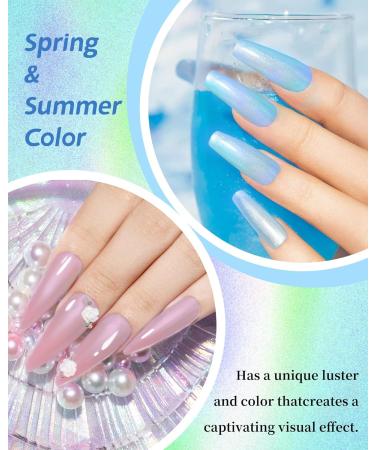 Holographic Aurora Shimmer Nail Gel Glue Polish 2Pcs Long-Lasting Chrome Mermaid Gel Polish Pearl Blue Pink Iridescent Glitter Pearlescent Glossy Colored Trendy Nail Gel Polish Home DIY Gift-235+236 Pearl Blue+ Pink - Buy Online on GoSupps.com