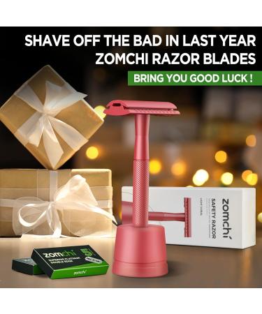 Zomchi Safety Razor for Women - Double-Blade Metal Razor with Shaving Stand & 10 Blades - Red - Buy Online on GoSupps.com