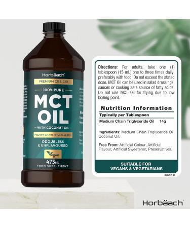 MCT Oil C8 & C10 | 2 Pack x 473ml | Premium Keto Food Supplement | with Coconut Oil | Odourless & Unflavoured | Vegetarian & Vegan Friendly | by Horbaach - Buy Online on GoSupps.com