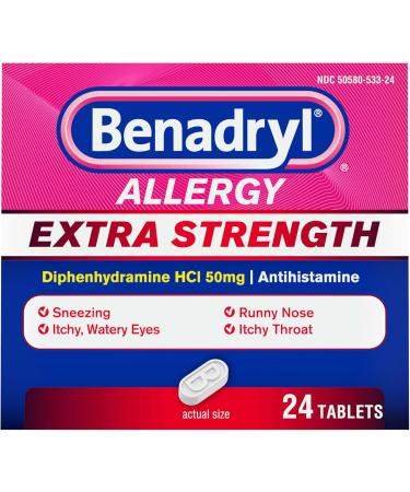 Benadryl Allergy Relief Tablets 100ct & Extra Strength Antihistamine 50mg Diphenhydramine 24ct Benadryl Ultratabs 100ct + Allergy Relief Unflavored 100 Count (Pack of 1) - Buy Online on GoSupps.com