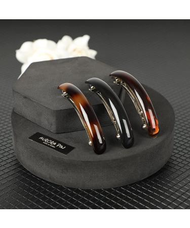 Aurora Pin Stylish Tortoise Shell Hair Clip Set - Strong Korea Made Autoclasp Barrettes for Updo, Bun, Ponytail - 3 Pieces, 3 Colors - Ideal for Thick Medium Volume Hair - Buy Online on GoSupps.com