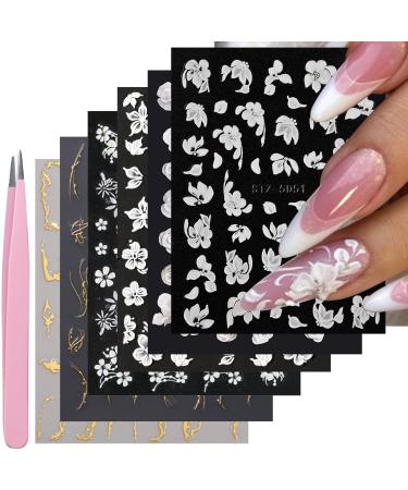 VOTACOS Flower Nail Art Stickers Decals 5D Embossed Nail Decals Wedding Nail Art Design Self-Adhesive Nail Supplies Accessories 3D Flower Nail Stickers for Women Nail DIY Decoration(6 Sheets)