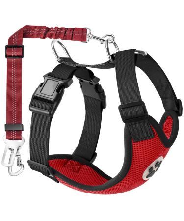 Slowton dog harness with seat belt for car breathable dish Dog seat belt with 2 carabin hooks for attachment to the seat belt buckle or trunk (red m) m B-red - Buy Online on GoSupps.com
