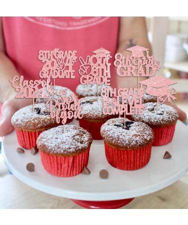 JKQ 32 Pieces 8th Grade Grad Cupcake Toppers Rose Gold Glittery Eighth Grade Graduation Cupcake Decorations 2024 Peace out 8th Grade Cupcake Picks for Middle School Grad Party Cupcake Decorations - Buy Online on GoSupps.com