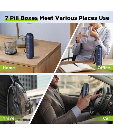 Zannaki Metal Moisture Proof Weekly Pill Organizer - Stackable Aluminum Alloy BPA Free Waterproof 7 Day Travel Pill Box for Vitamins Supplements & Fish Oil - Navy Blue - Buy Online on GoSupps.com