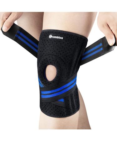 CAMBIVO Anti-chafing Knee Brace for Knee Pain with Side Stabilizers for Women and men Adjustable Compression Knee Support with Patella Gel Pads Relief Meniscus Tear ACL MCL Arthritis (1 Pack) Blue Medium