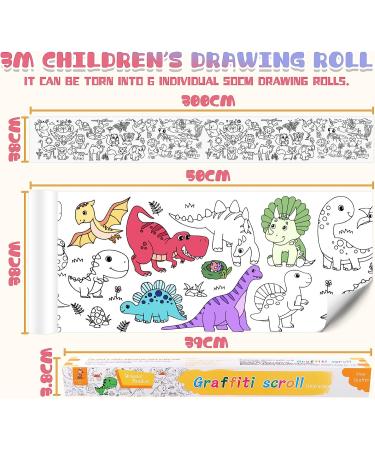 2Pcs Children's Drawing Roll - DIY Painting Paper Roll for Kids - Dinosaur & Animal Coloring Stickers - 118X14.9 Inch - Buy Online on GoSupps.com