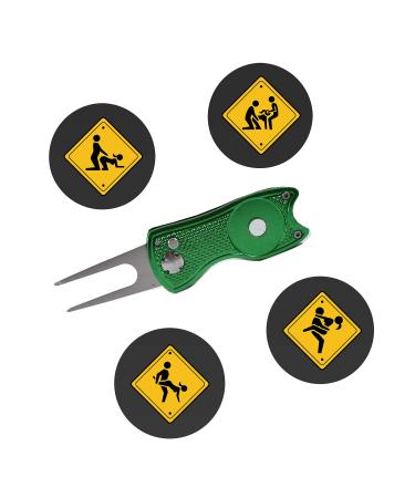 Andoji Golf Divot Repair Tool with Funny Ball Markers - Great Golf Gifts Positions (Green)