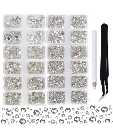 2-Box Massive Beads 8000pcs 6Sizes Nail Art Flatback Glasses Rhinestones Crystal for DIY Project with Tweezers and Picking Pen for Nail Art  Face Art  Manicure (Clear Crystal  6 Sizes) 6-Sizes Clear Crystal