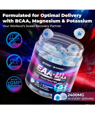EAA Gummies Supplements All 9 Essential Amino Acids Supplement BCAA Amino Acids Gummies for Men Women Branched-Chain Aminos & Electrolyte Hydration Gummies Gluten Free Raspberry Flavor Vegan 60ct - Buy Online on GoSupps.com