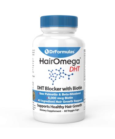 DrFormulas HairOmega DHT Blocker Biotin 5000 mcg Vitamins for Hair Growth Supplement | Hair Loss Pills for Women and Men  30 Day Supply 60 Count (Pack of 1)