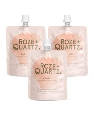 Roze + Quartz Hair Mask for Dry Damaged Hair - (3 PACK of 1oz/30mL each) Deep Conditioning Hair Treatment Mask for Healthy Growth - Ideal for Color Treated Hair - Contains Nourishing Sunflower Oil & Vitamin E 1 Fl Oz (Pa...
