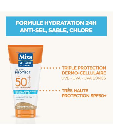 Mixa Solaire Sensitive Skin - Very High Protection Sun Care Milk SPF 50+ UVA long UVA UVB - Anti-Salt Sand and Chlorine - 24H Hydration - Water Resistant - Hypoallergenic - 175ml - Buy Online on GoSupps.com