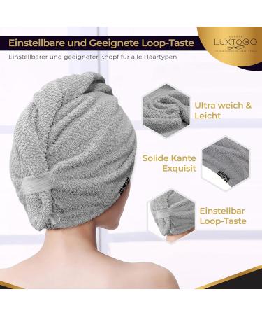 LUXTOGO Fast Dry Hair Towel Turban - 100% Cotton Super Absorbent Gray Checkered - 2 Pack High-Quality Hair Wrap with Button & Elastic - Buy Online on GoSupps.com