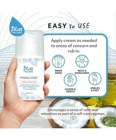 Platt Wellness Magno-Ease Magnesium Body Cream with Hyaluronic Acid MSM Vitamin E & Shea Butter Hydrating Topical Formula for Skin Nourishment and Daily Relaxation - Buy Online on GoSupps.com