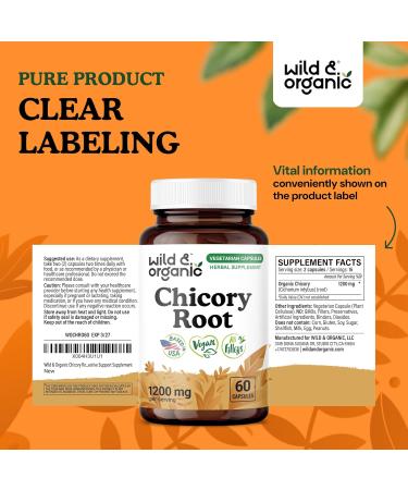 Wild & Organic Chicory Root Capsules - 1200 mg of Chicory Root Powder per Serving - Digestive & Gut Support - Prebiotic Inulin Supplement - Non-GMO Vegan Inulin Capsules - 60 Count 60 Count (Pack of 1) - Buy Online on GoSupps.com