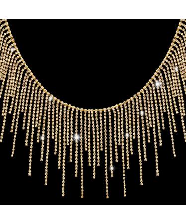 Rhinestone Ribbon Tassel Chain, Irregular Rhinestone Fringe Trim Diamond Crystal Tassel Fringe Trim for Sewing Crafts Wedding Party Clothing Accessories Female Jewelry (1 Yard, Gold) 1 Yard Gold