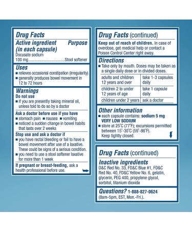 Colace Stool Softener Capsules 100mg - 60 Count Bottle - Buy Online on GoSupps.com