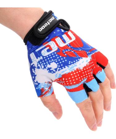 Meteor Children's Bike Gloves - Gel BMX Cycling & Hiking Gloves for Boys & Girls - Blue Sizes 7-7.5cm - Buy Online on GoSupps.com