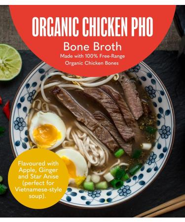 Chicken Pho Bone Broth by Borough Broth - 100% Organic Aromatic Broth - Slow Cooked - High in Protein - 52 Cal per Pack - Delivered Chilled - 5 x 400g Chicken Pho 400 g (Pack of 5) - Buy Online on GoSupps.com