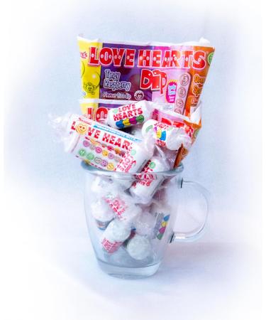 LOVE IN A MUG: Love Hearts Sweets and Glass Mug Gift Set Sweet box sweet hamper sweets gift box Mother's Day gifts retro sweets gift box swizzels sweets  - Buy Online on GoSupps.com