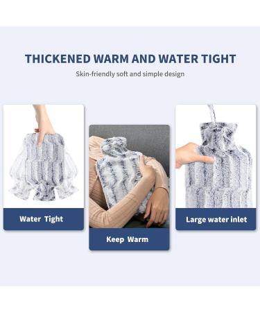 Samply 2L Hot Water Bottle with Luxury Faux Fur Cover - Navy Blue | Hand, Feet, Neck, and Shoulder Pain Relief - Buy Online on GoSupps.com
