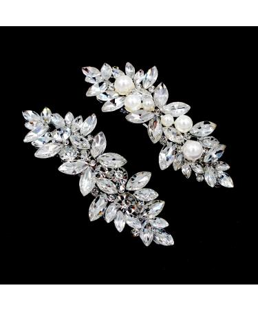Fireach Hair Barrettes for Women Crystal Rhinestones Pearl Hair Clips for Women Thin Thick Hair Bridal Hair Pins French Hair Accessories for Women or Girl French Vintage White Sparkly Spring Hairgrip Wedding Hair Jewelry...