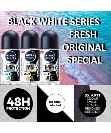 NIVEA Black & White Fresh Men's Roll-On Deodorant - Alcohol-Free 48-Hour Protection 1.7 oz (Pack of 3) - Shop Internationally - Buy Online on GoSupps.com