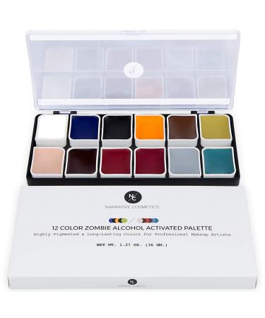 Narrative Cosmetics 12-Color Zombie Alcohol-Activated Palette  Professional Quick Drying Waterproof SFX Makeup for the Stage  Film  Halloween  & Cosplay