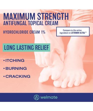 WELMATE Extra Strength Athletes Foot Treatment - Antifungal Cream with Butenafine Hydrochloride for Ringworm Jock Itch & Nail Fungus - 1oz Pack - Effective Foot Care Solution - Buy Online on GoSupps.com