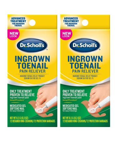 Dr. Scholl's Ingrown Toenail Pain Reliever, 1 kit, (w/ Gel, 12 retainer rings & 12 protection bandages) (Pack of 2) 2 Count (Pack of 1)