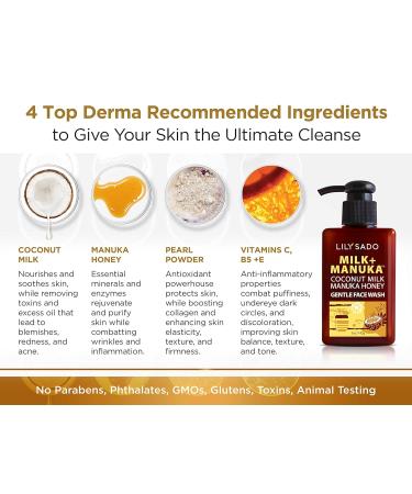 LILY SADO Milk+Manuka Coconut Milk & Honey Gel Cleanser | Gentle Facial Wash - Hydrating Balancing & Pore-Reducing - 5oz Natural & Cruelty-Free - Buy Online on GoSupps.com