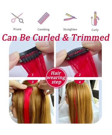 FC SWS 12 Colored Clip-In Hair Extensions | 21 Inch Heat-Resistant Synthetic Hair for Women & Girls | Multi-Colored Party Highlights | Perfect Gift (Red) - Buy Online on GoSupps.com