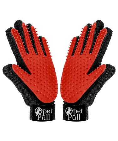 PET PULL Pet Grooming Glove for Dogs & Cats - Massage & Deshedding Brush with 259 Silicone Tips - Pair of Efficient Pet Hair Remover Mitts for Long & Short Fur - Adjustable One Size Fits All