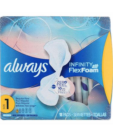 Always Infinity Flex Foam with Wings Size 1 Regular Flow Unscented 18 Pads