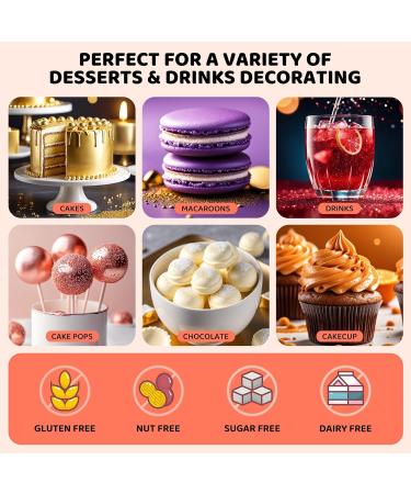 WWTOP Edible Glitter - 6 Colors Powder for Drinks & Desserts | Gold Rose Gold Pearl Orange Purple Red | Perfect for Cakes Chocolates & Cocktails - Buy Online on GoSupps.com