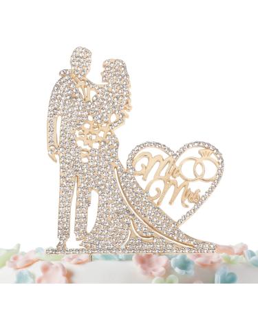 Mr and Mrs Cake Topper Rhinestone Crystal Metal Love Wedding Cake Topper Funny Bride and Groom Gold Mr-gold