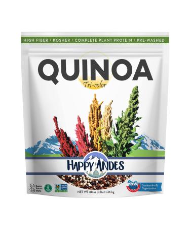 Happy Andes Tri-Color Quinoa Non GMO & Gluten, Whole Grain Rice Substitute, Ready to Cook Food for Oats & Seeds Recipes, Healthy Meal with Vitamins and Protein, 48 Oz