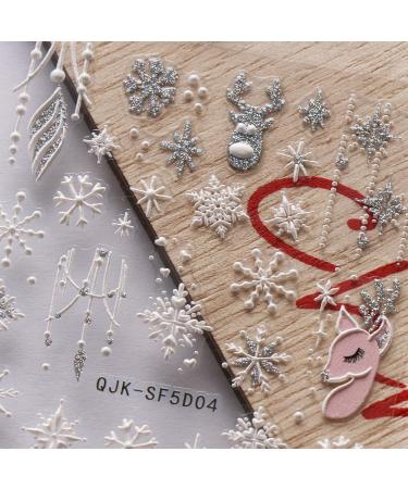 3D Christmas Nail Stickers 4 Sheets 5D Self-Adhesive Embossed Nail Decal Snowflake Elk Nail Art Decoration Design Supplies - Buy Online on GoSupps.com