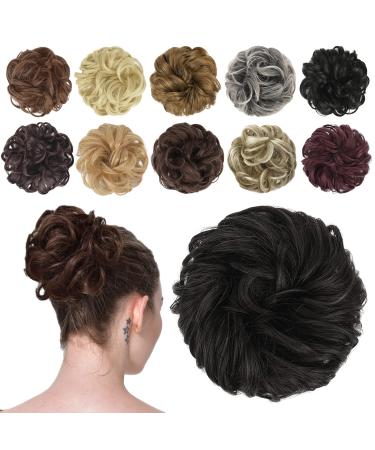 FESHFEN Messy Bun Hair Piece Hair Bun Scrunchies Synthetic Wavy Curly Chignon Ponytail Hair Extensions Thick Updo Hairpieces for Women Girls Kids 1PCS Darkest Brown 38 g (Pack of 1) 4# Darkest Brown